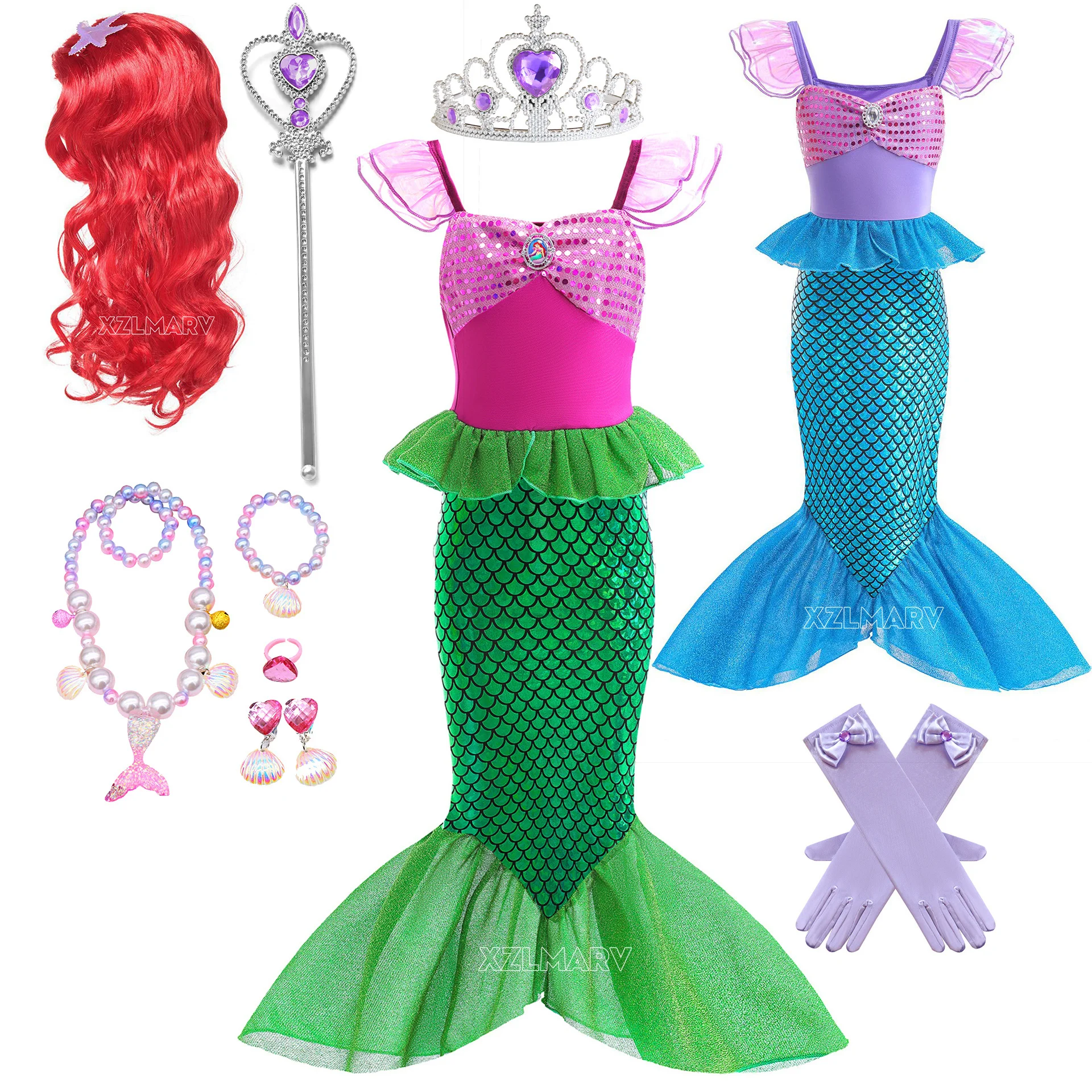 Girl Princess Mermaid Ariel Costume For Girls Kids Cosplay Children Carnival Birthday Party Prom Clothes Summer Dress Vestido