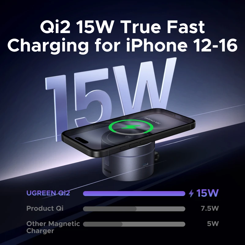 UGREEN Qi2 15W Max شاحن لاسلكي مغناطيسي 3 في 1 حامل شحن سريع شاحن Magsafe لهاتف iPhone 15 16 Pro Max/AirPods #4