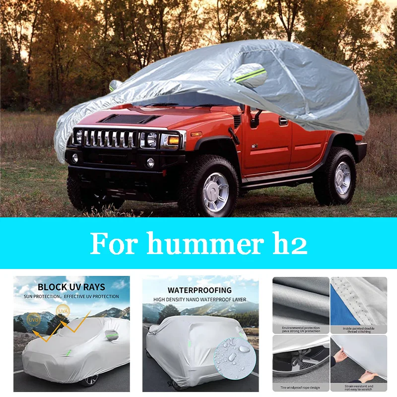 غطاء سيارة خارجي كامل غطاء ثلج خارجي مقاوم للماء والغبار مع شرائط عاكسة لهامر H2
