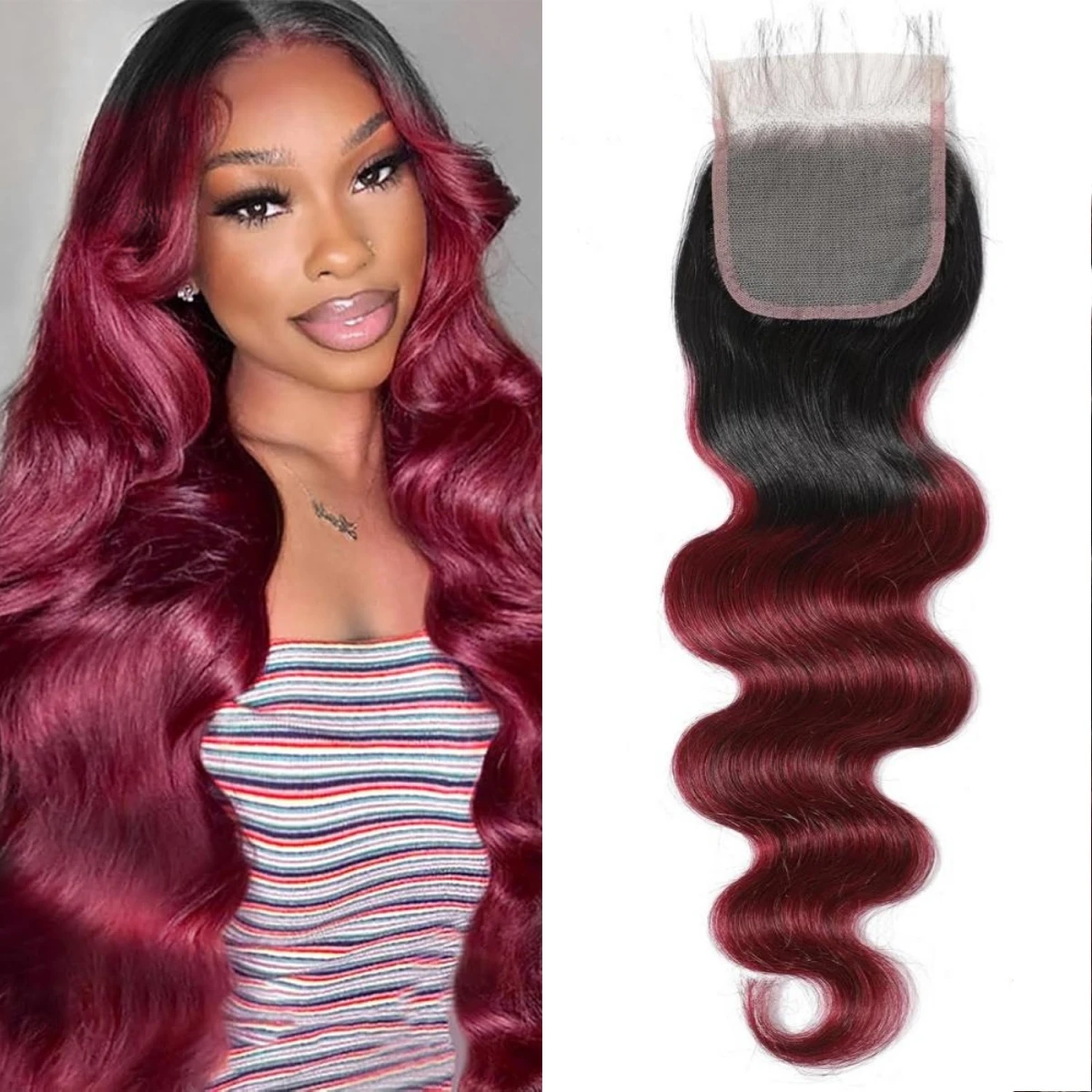 

12A Бразильские объемные человеческие волосы 4X4 с застежкой 1B/99J Цветные вьющиеся пучки волос с эффектом омбре 100% натуральное необработанное наращивание волос