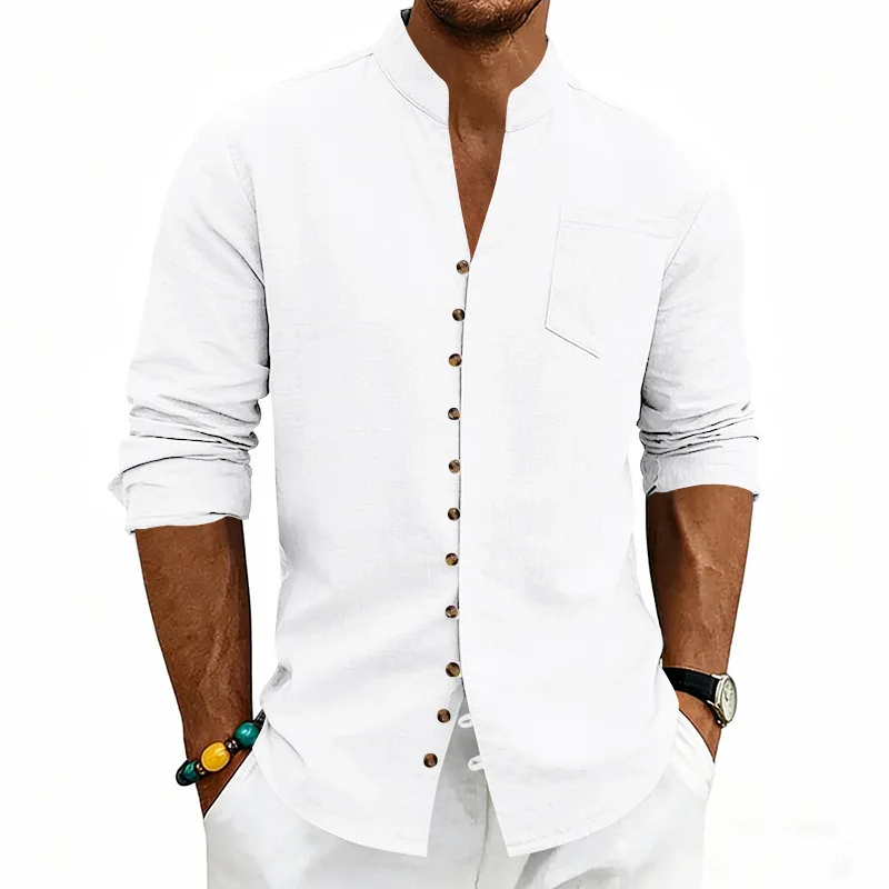 2026 Spring and Summer New Men's Retro Linen Casual Loose Long-sleeved Shirt