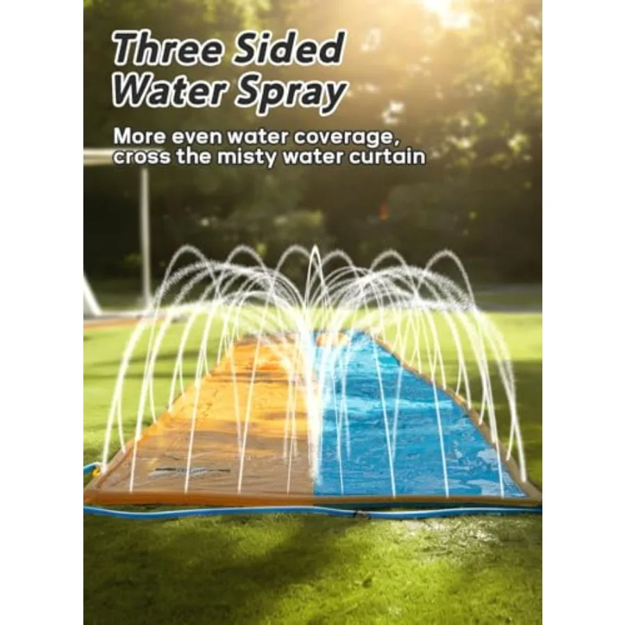 40FT slip and water slide for backyard use, heavy-duty PVC material, blue and yellow color, extra-long design with 2 inflatable