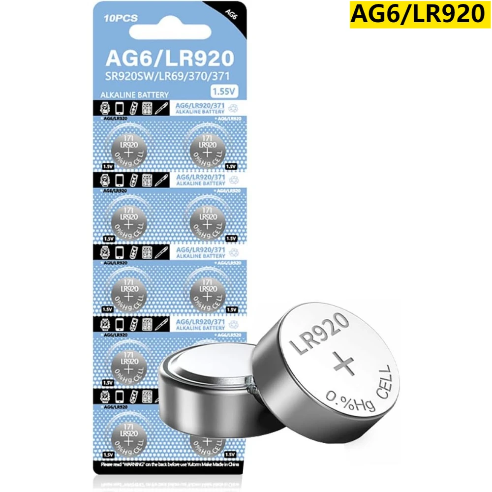 2-50Pcs AG6 Button Cell Battery 1.55V Coin Alkaline Battery 371 SR920SW LR920 SR927 171 370 L921 LR69 SR920 AG6 Batteries