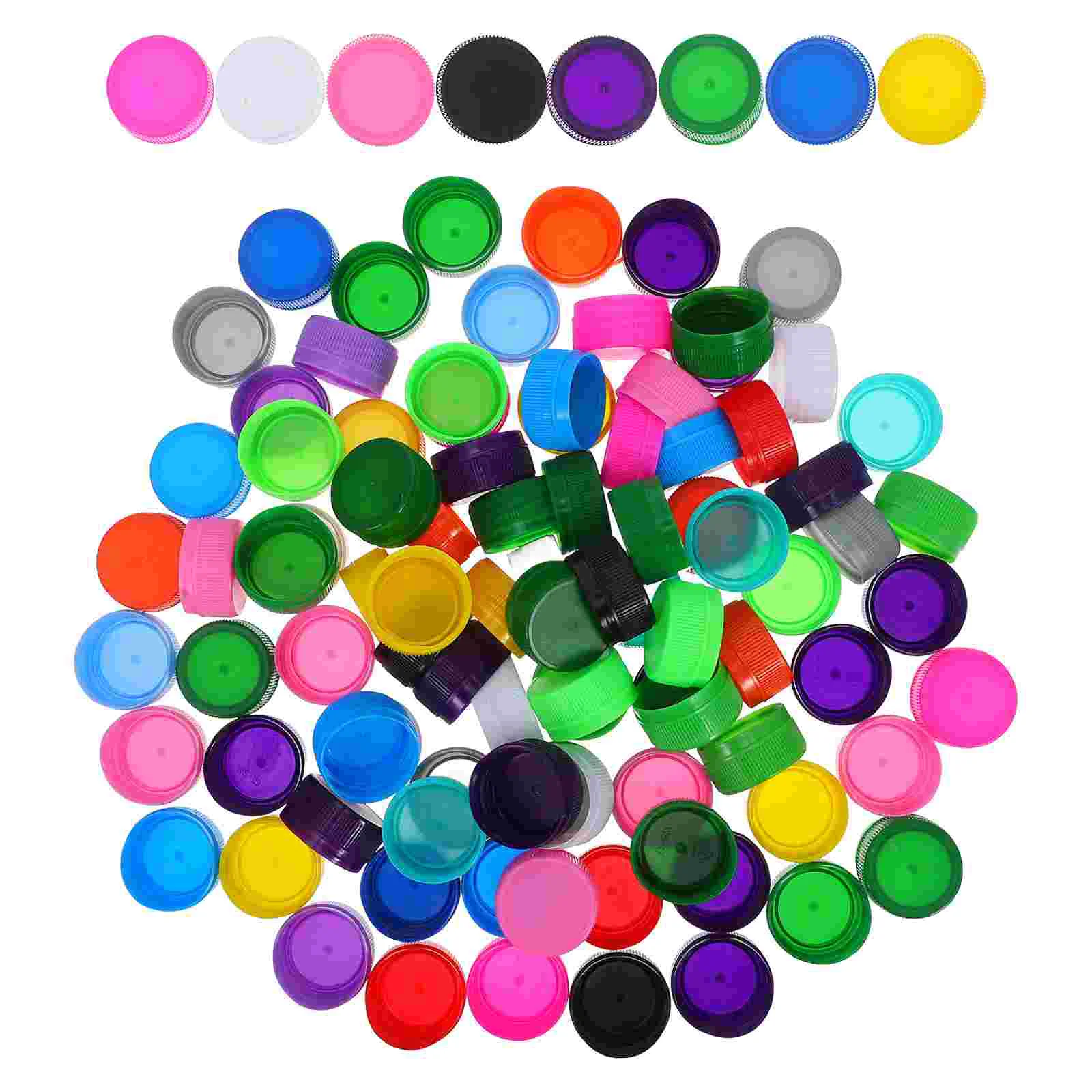 100pcs Colorful Bottle Cover Kids DIY Plastic Bottle Caps Bottle Lids Handcraft Material for Kindergarten DIY Craft Projects