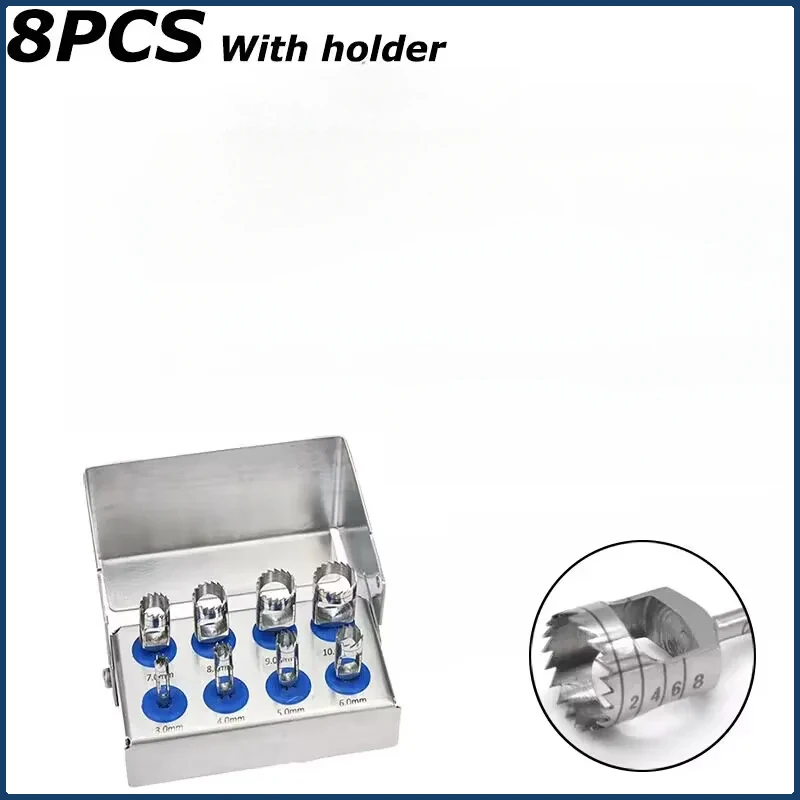 

8Pcs/Box Dental Implant Trephine Bur Drill - Stainless Steel Tissue Punch, Planting Tools for Low Speed Surgical Machine