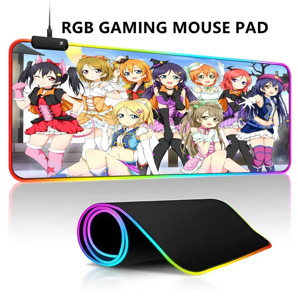 Love Live  Mouse Pad RGB LED Light Gaming Waterproof Large Gamer Mouse Carpet Big Mause Keyboard Pad PC Desk Play Mat with Backl