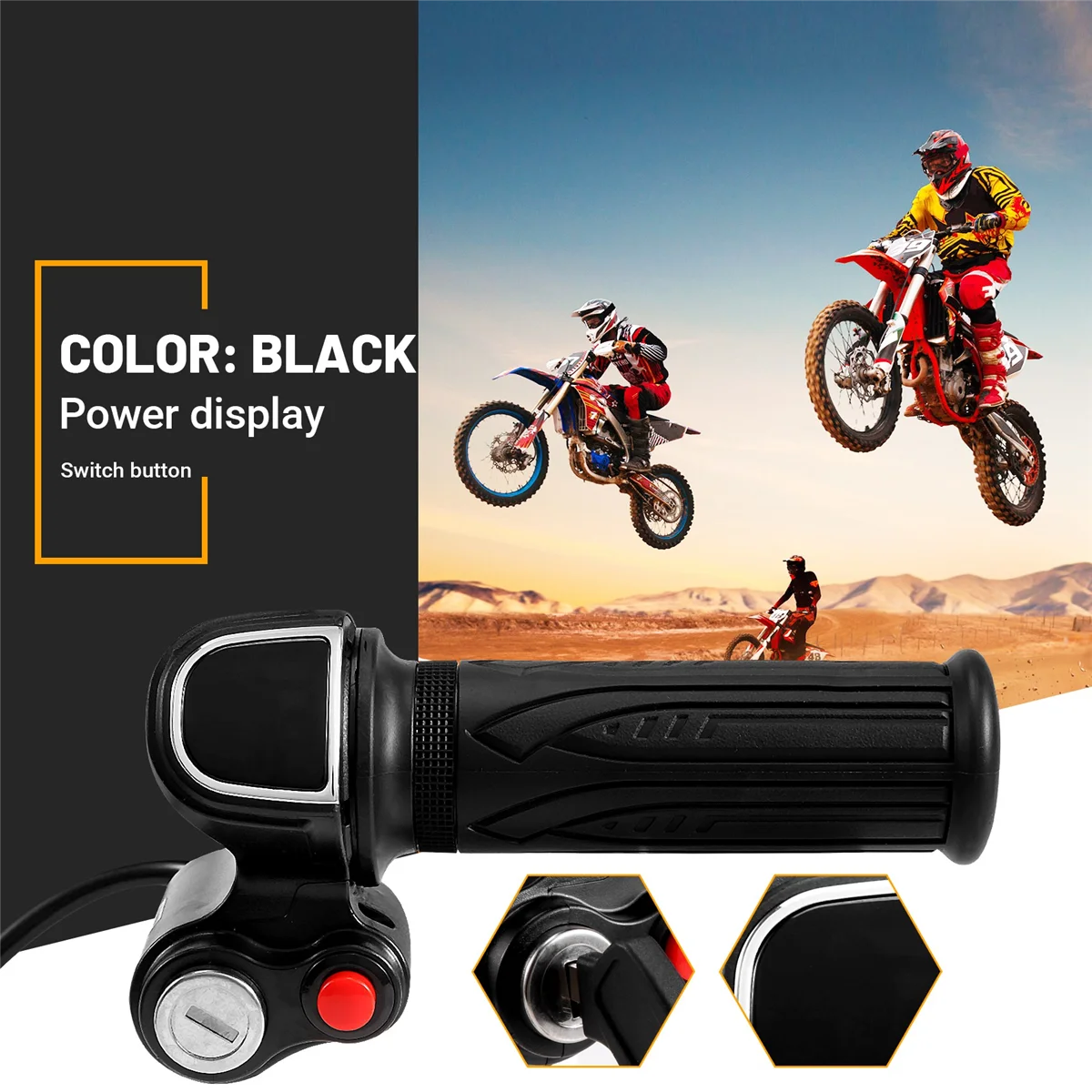 60V Gas Handle Twist Throttle with Battery Indicator&Latching Switch&Lock/Key Electric Scooter Bicycle MTB Part