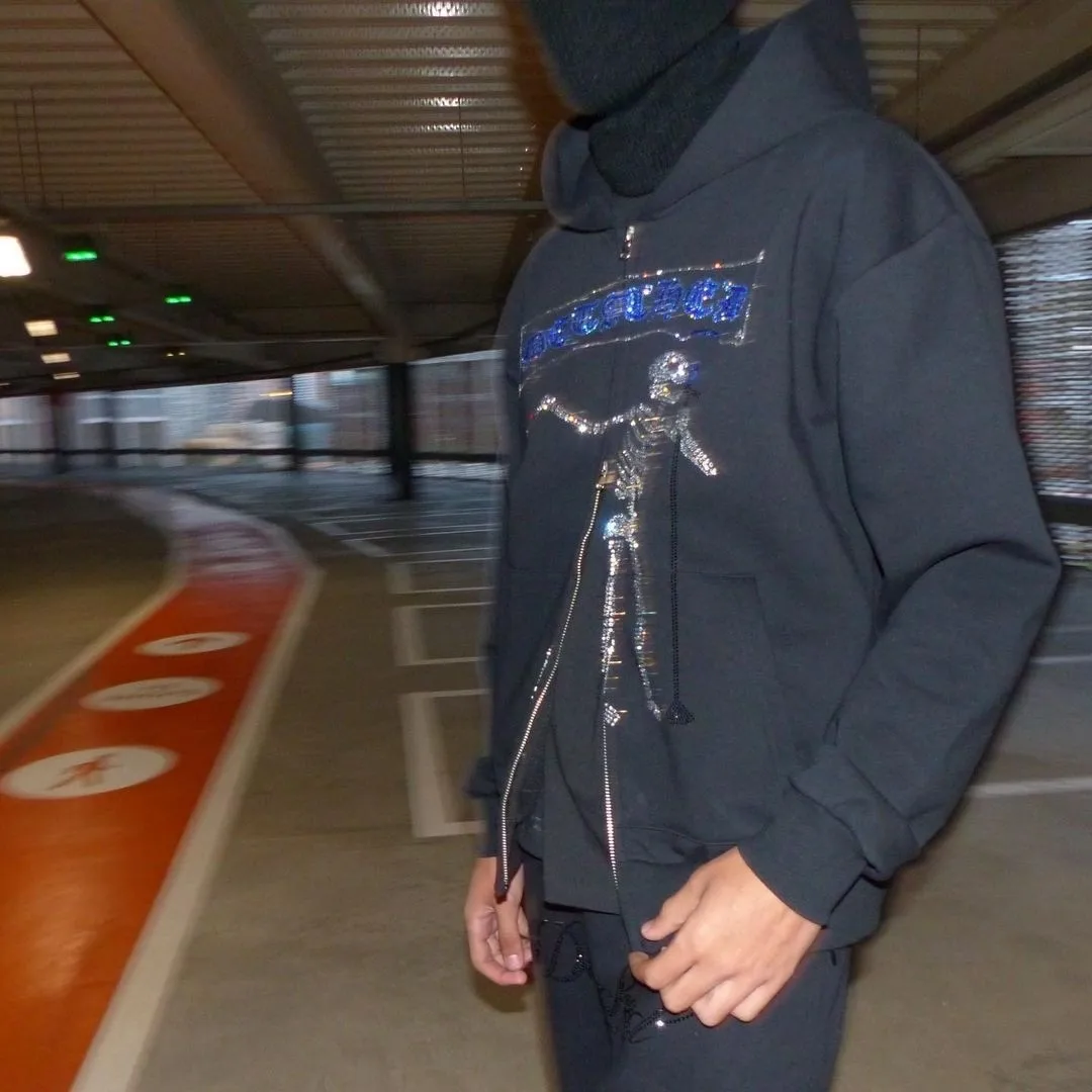 سترة بغطاء للرأس بقلنسوة على شكل جمجمة داكنة أوروبية وأمريكية عصرية وفضفاضة وسحاب كاجوال بقلنسوة للرجال والنساء #3