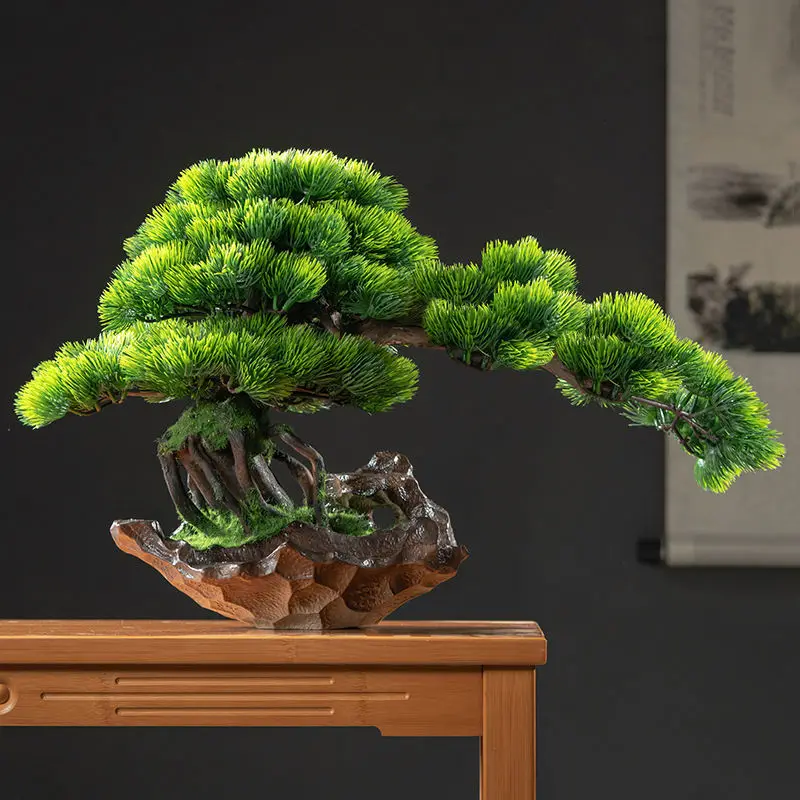 Simulation welcome pine ornaments green plant Chinese hotel living room porch indoor fake Arhat tree cypress bonsai