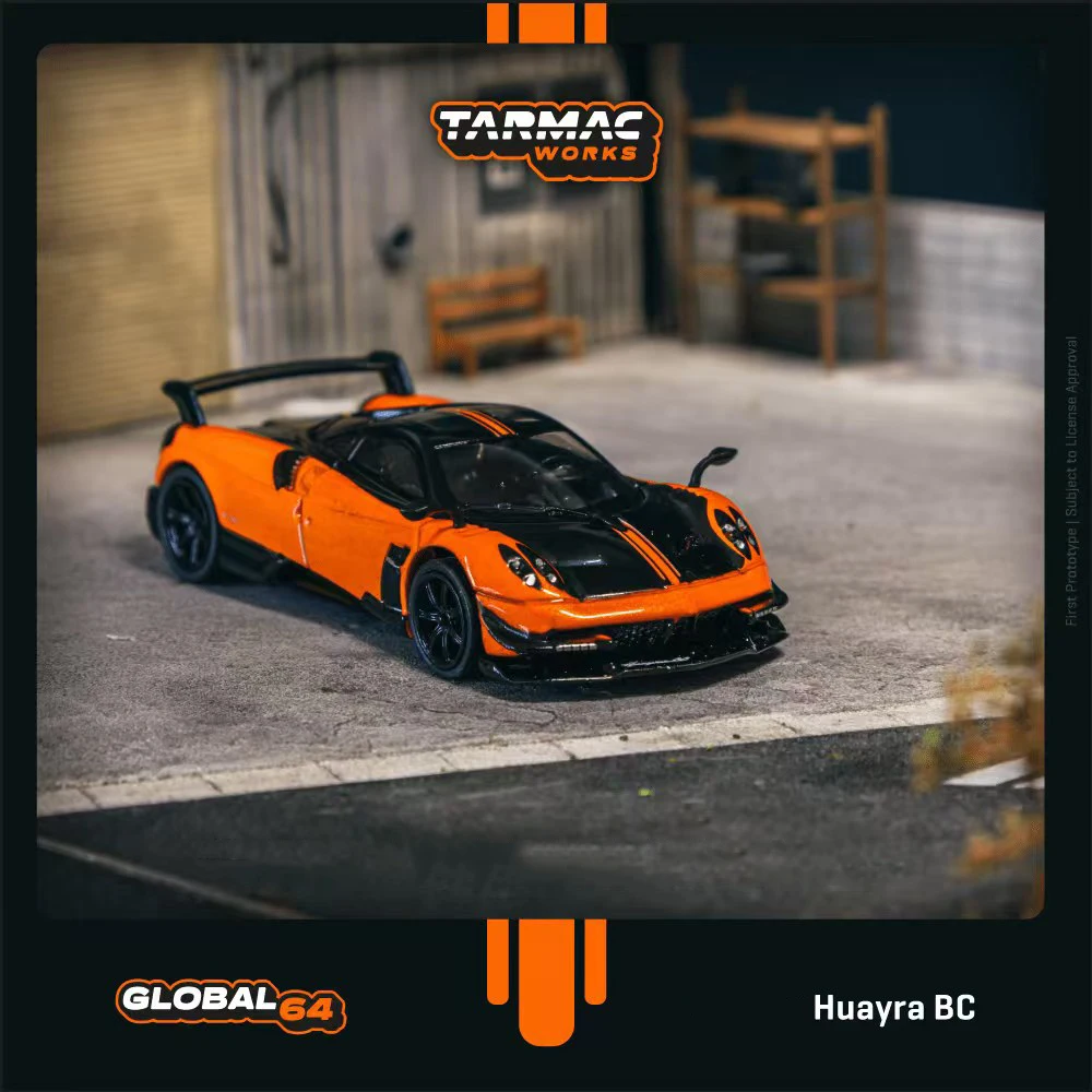 PreSale TW 1:64 Huayra BC Black Orange Diecast Car Model Collection Miniature Toy Tarmac Works