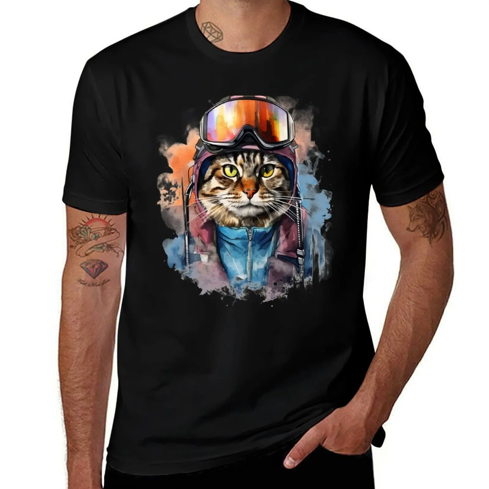 Ski Cat in Ski Googles T-Shirt Casual Trendy Streetwear Tee Shirt T-Shirt