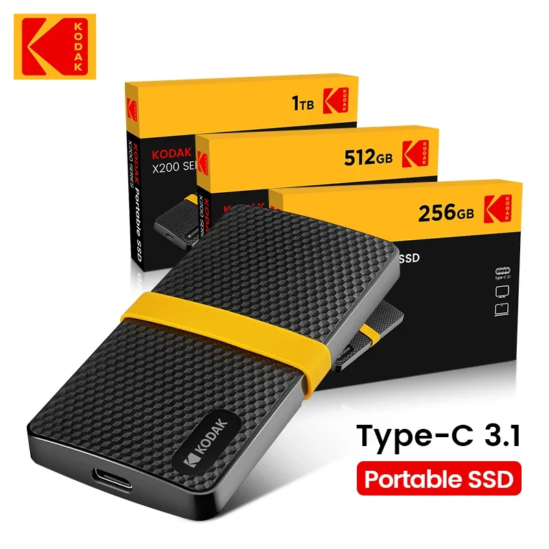 KODAK External SSD X200 1TB USB3.1 Mini Portable SSD 2TB Hard Drive HD Externo 256B 512GB PSSD for PS4 PC MAC TV Smartphone