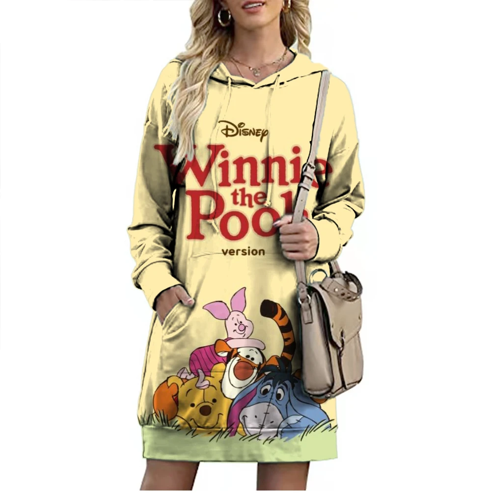 New Fall Women\'s Fashion Crew Neck Lengthening Hoodie Disney Branded Winnie the Pooh and Mickey Minnie Cartoon Trend Girls Tops