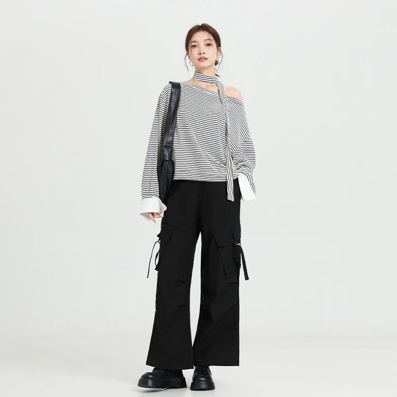 

Черные брюки для спецодежды с высокой талией и широкими штанинами, женские летние брюки с эластичной резинкой на талии 2025 года, спортивные брюки для скалолазания на открытом воздухе