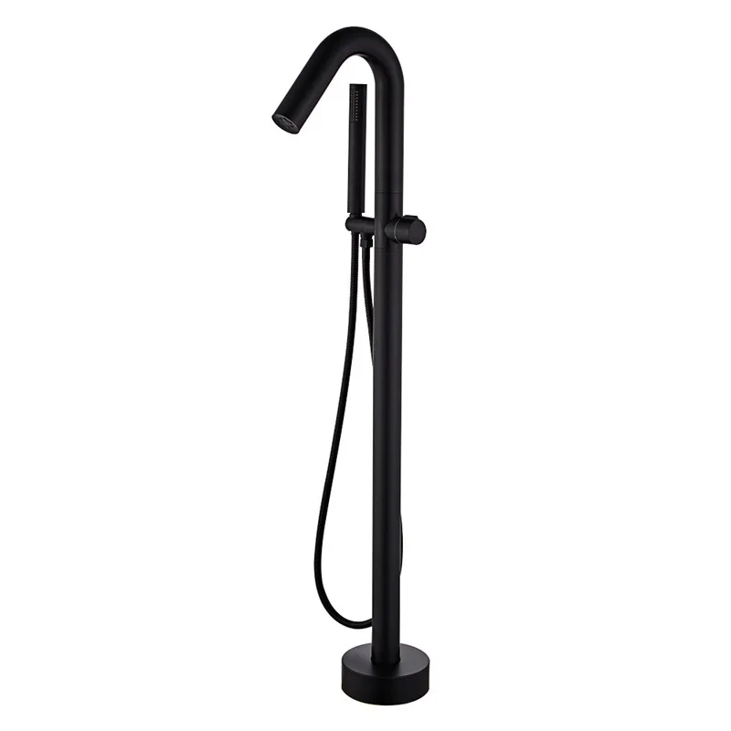 

Matte Black Bathtub Faucet Floor Stand Mixer 360 Degree Rotation Spout with Handshower Head Bath Shower