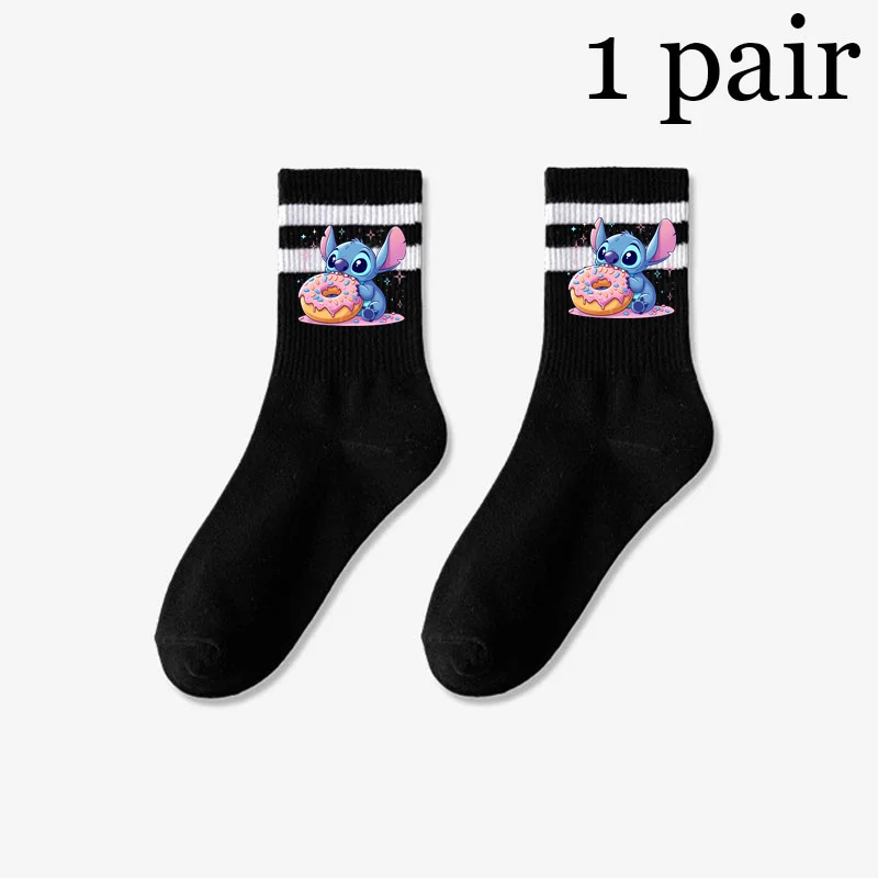 Disney Lilo & Stitch Damen mittellange Socken Einfachheit Parallel Bar Muster Mode Sport schweiß absorbierende atmungsaktive Socken