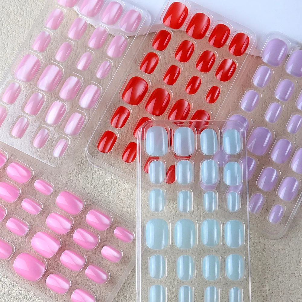 120Pcs Cat Eye Kids Press on Nails Set Pre-glue Oval Children False Nail Art Tips Short Full Cover Fake Nails for Girl