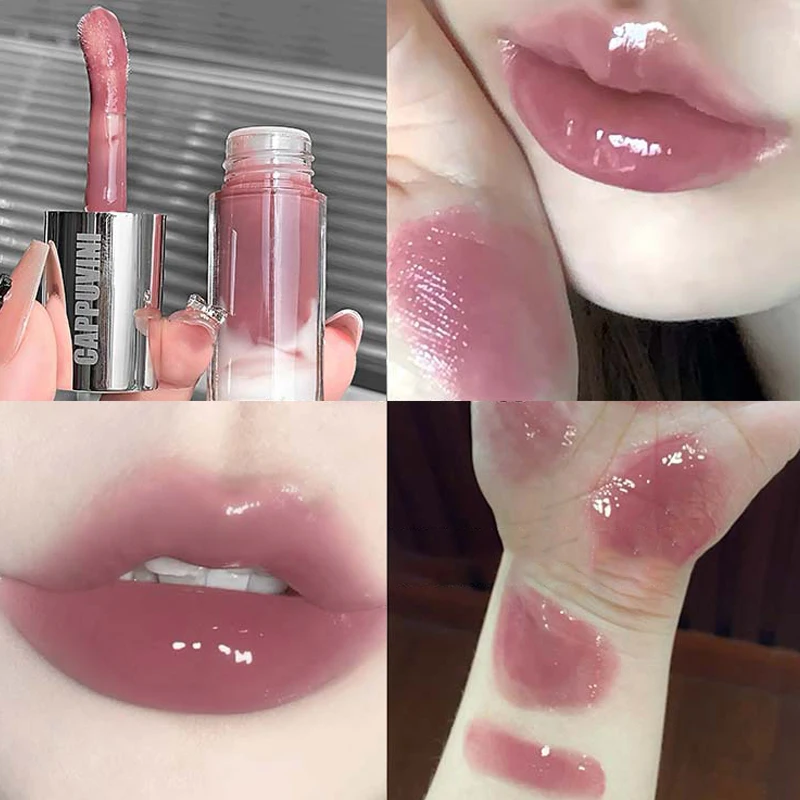 Cappuvini Waterproof Mirror Lip Gloss Makeup Purple Berry Lip Glaze Long Lasting Moisturizing Non Sticky Cup Liquid LipstickNew