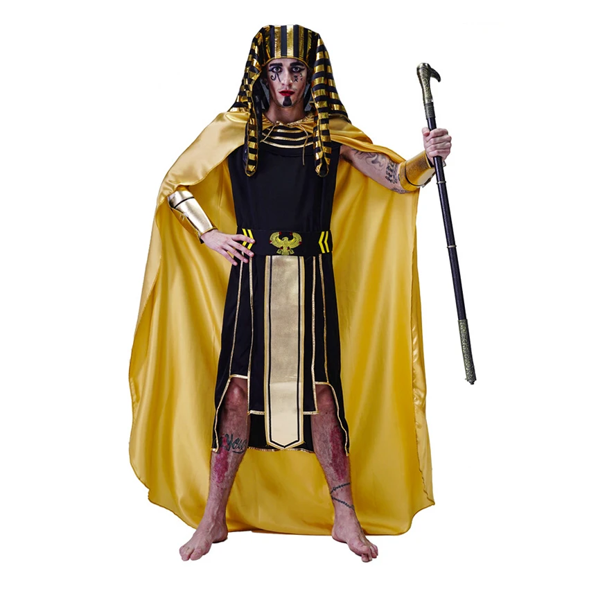 

Egypt Pharaoh Ancient King Cosplay Dress Sorcerer Vintage Halloween Costumes for Men Adult Mantle Carnival Festival Cloak Cape