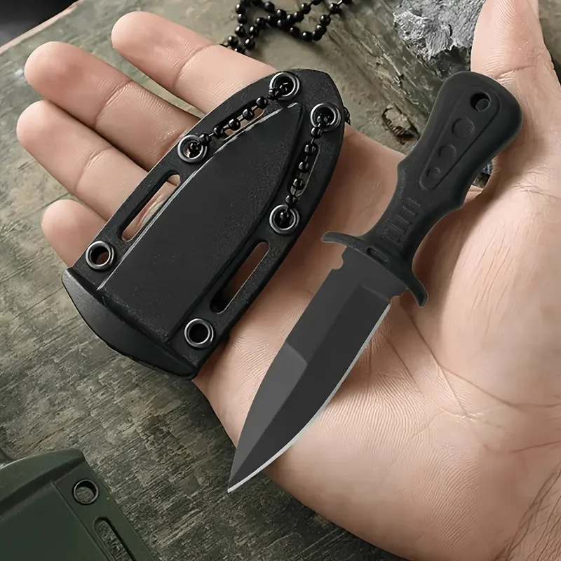 

Portable Outdoor Straight Knife Stainless Steel Blade Plastic Handle with Knife Cover Travel Camping Tools Men's Gift Necklace