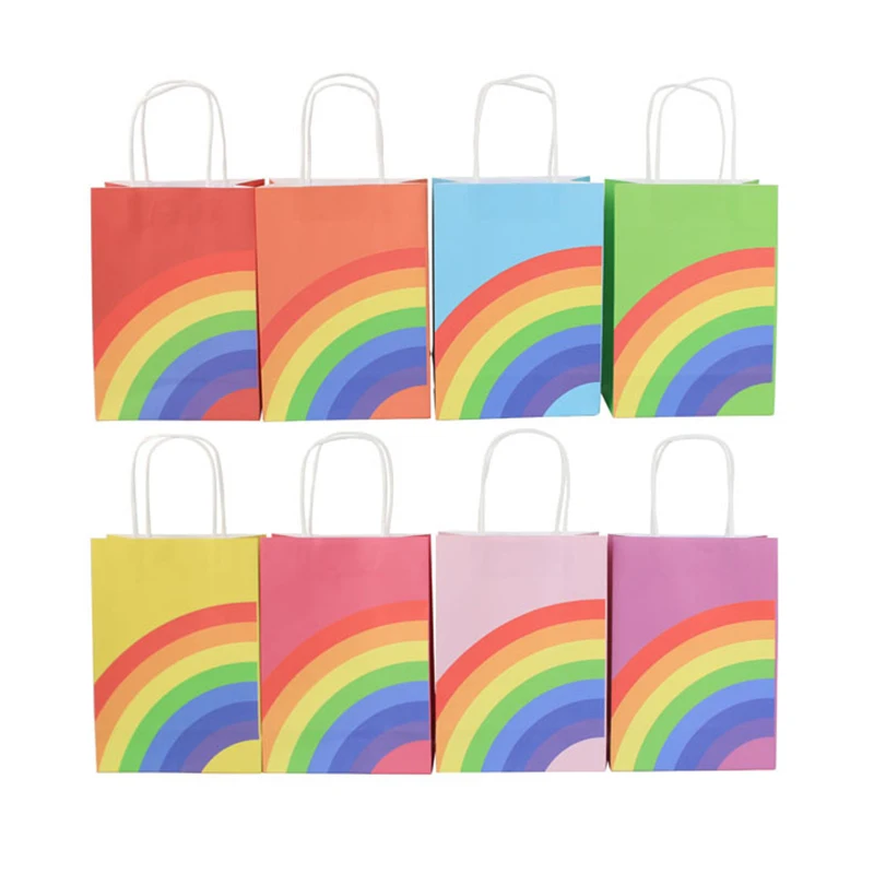 8/16pcs Kraft Paper Gift Bags Rainbow Wedding Favor Candy Box Cookie Packaging Handbag Christmas Birthday Wedding Party Supplies