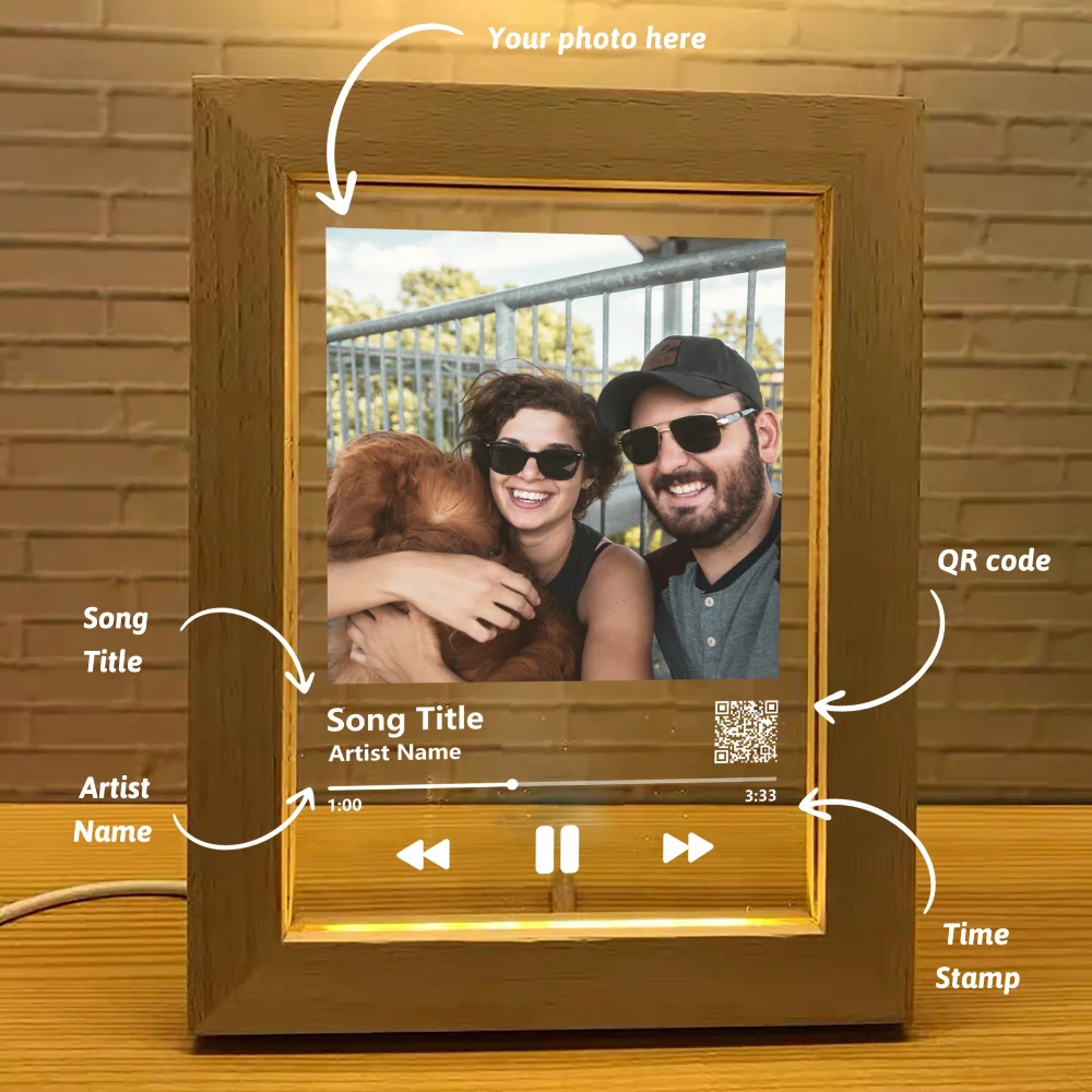 Personalized 3D Photo Frame Night Lamp Custom Couple Picture Frames Wooden Frame Unique Anniversary Wedding Christmas Gift