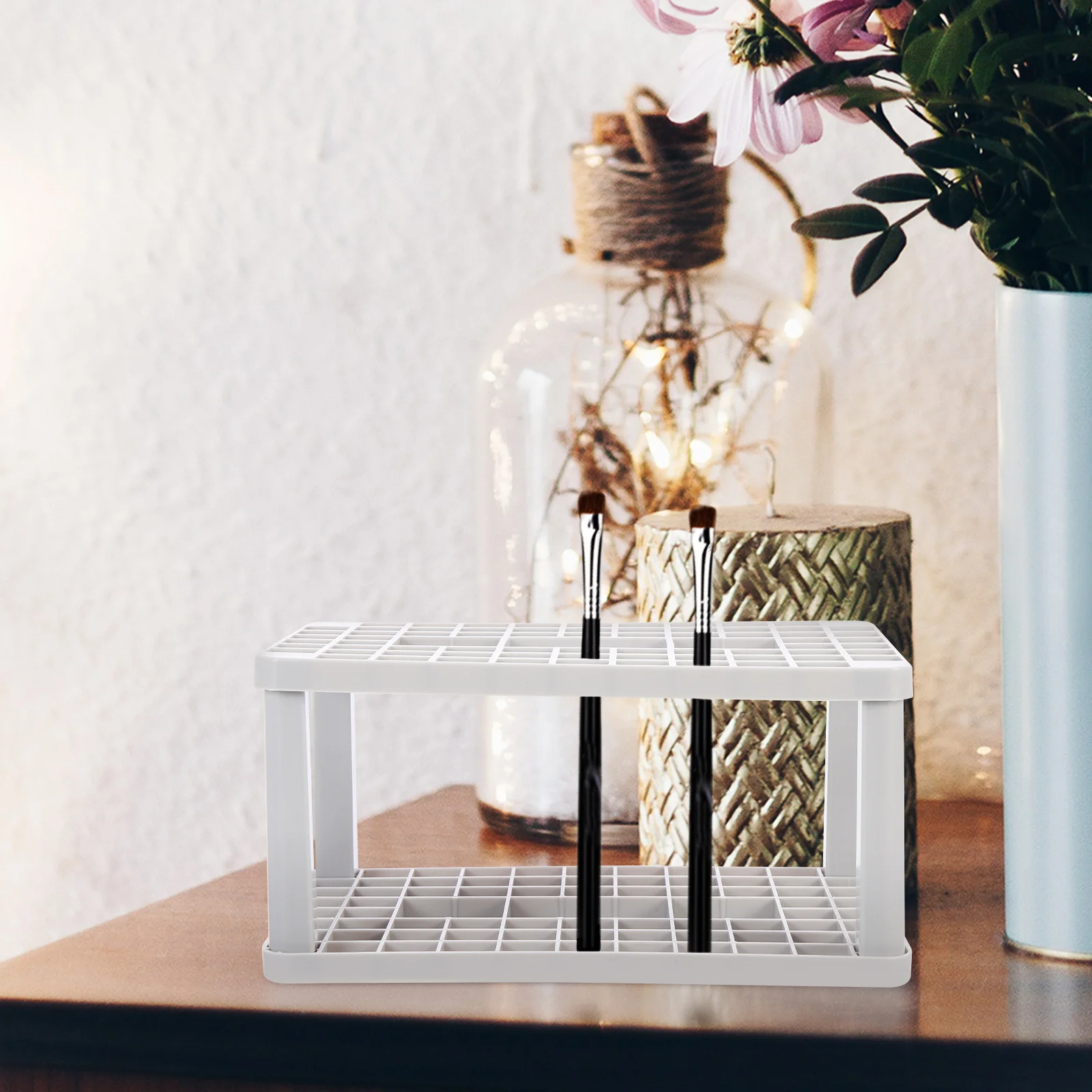 

2Pcs Makeup Brush Holder Premium Plastic Organizer for Brushes Pencils Markers Pen Stand Efficient Desktop Storage