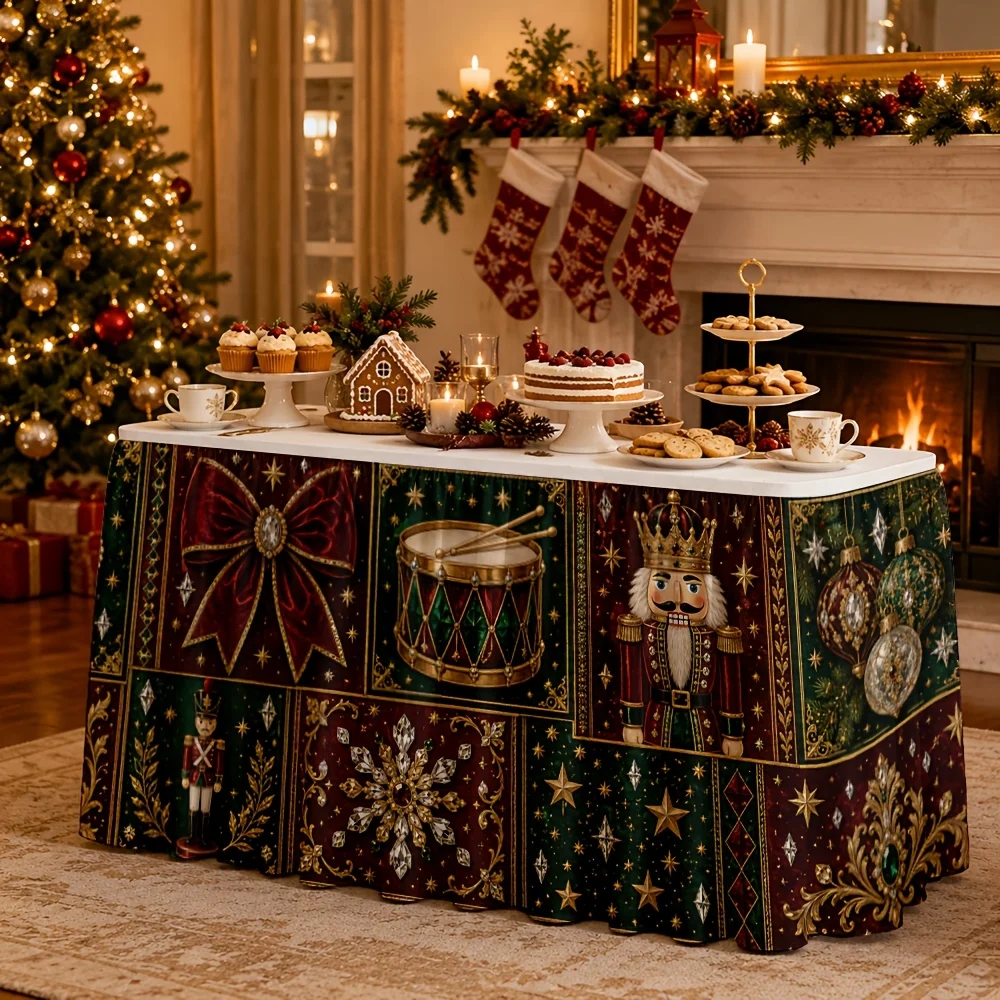 One table skirt, decorated with crown, butterfly knot, shell nut, blooming fruit, phoenix feather, stars and snowflakes.