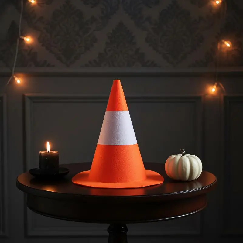 Collapsible Foldable Traffic Cone Hat Funny Orange Reflective Safety Cone Costume Hat For Costume Party Stage Role Play All Ages