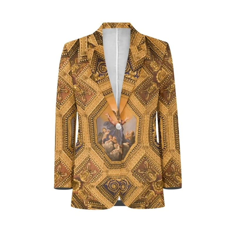 Noisydesigns Luxury Golden Women's Blazer 2024 Print Floral Girls Lady Long Sleeve Jackets Coat Business Work Female Tops Suit