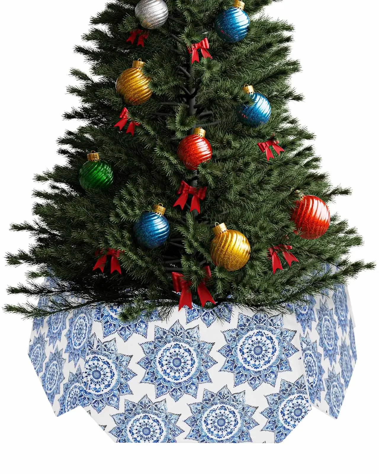 Hand Drawn Watercolor Texture Christmas Tree Creative Printed stereoscopic Tree Bottom Decoration Festival Party Tree Skirt