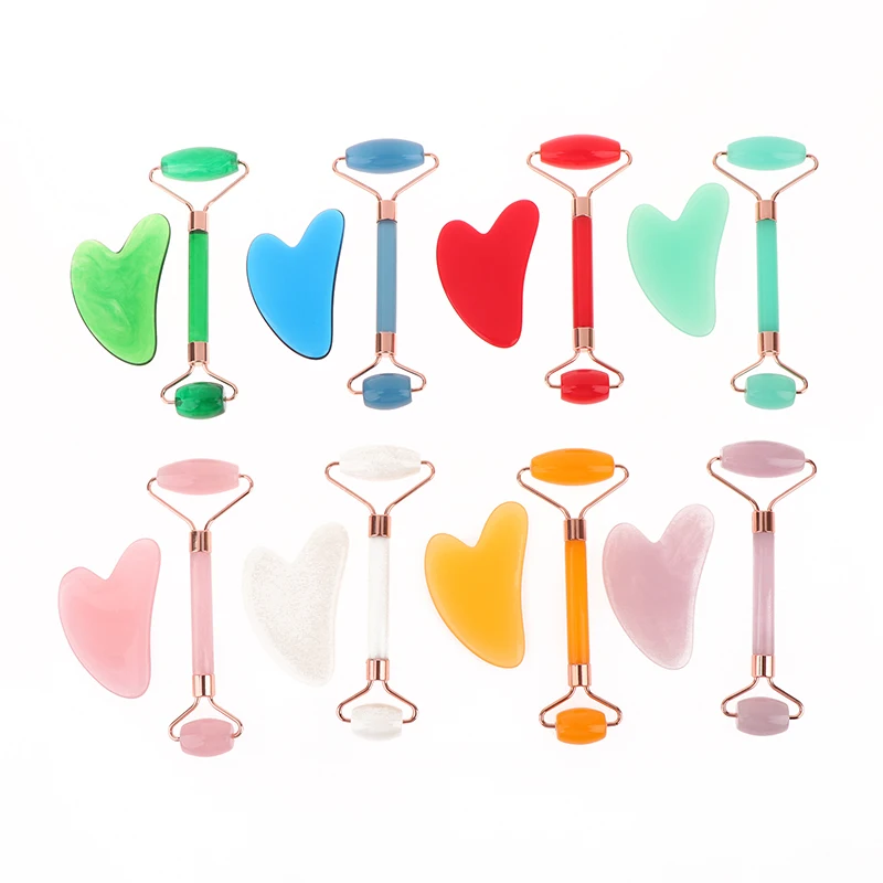 2Pcs Face And Neck Massager Resin Roller Beauty Scraping Double-ended Massage Stick To Unblock And Relax Non-rose Crystal Jade