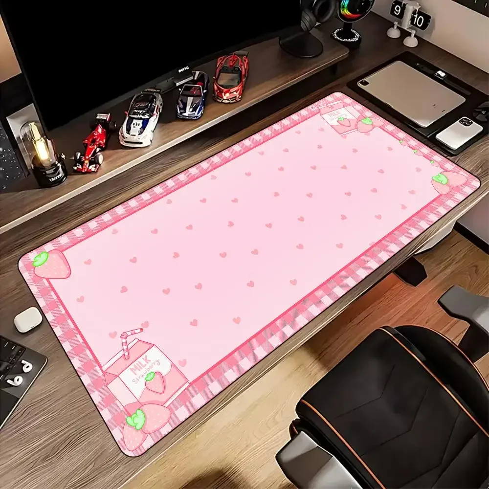 Cute Pink Sweet Large Gaming Mouse Pad Lovely Lace Bow Border Pattern Non‑Slip Rubber Extended Desk Mat for Girls PC Laptop