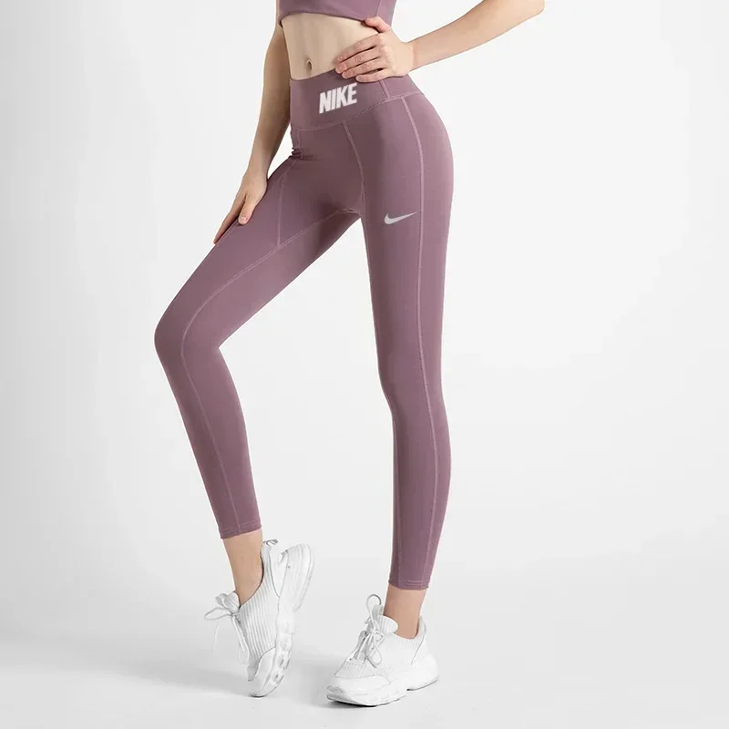 

Брюки для йоги Nike, фиолетовые женские брюки с высокой талией и эластичной сеткой для фитнеса, разноцветные сетчатые брюки для йоги и фитнеса Tushy-up