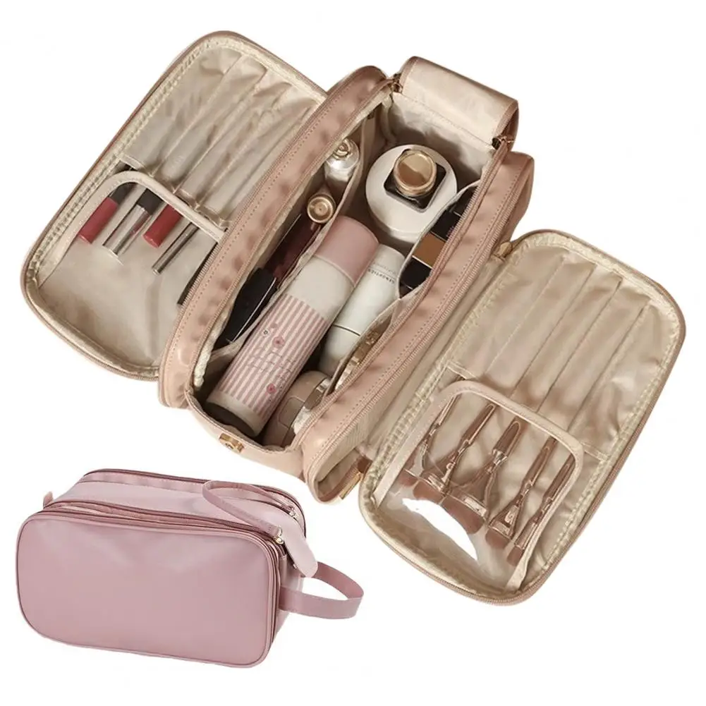 

Comestic Bag Retro Faux Leather Zipper Closure Makeup Bag Lipstick Pockets Makeup Brush Pockets Commute Travel Makeup Pouch