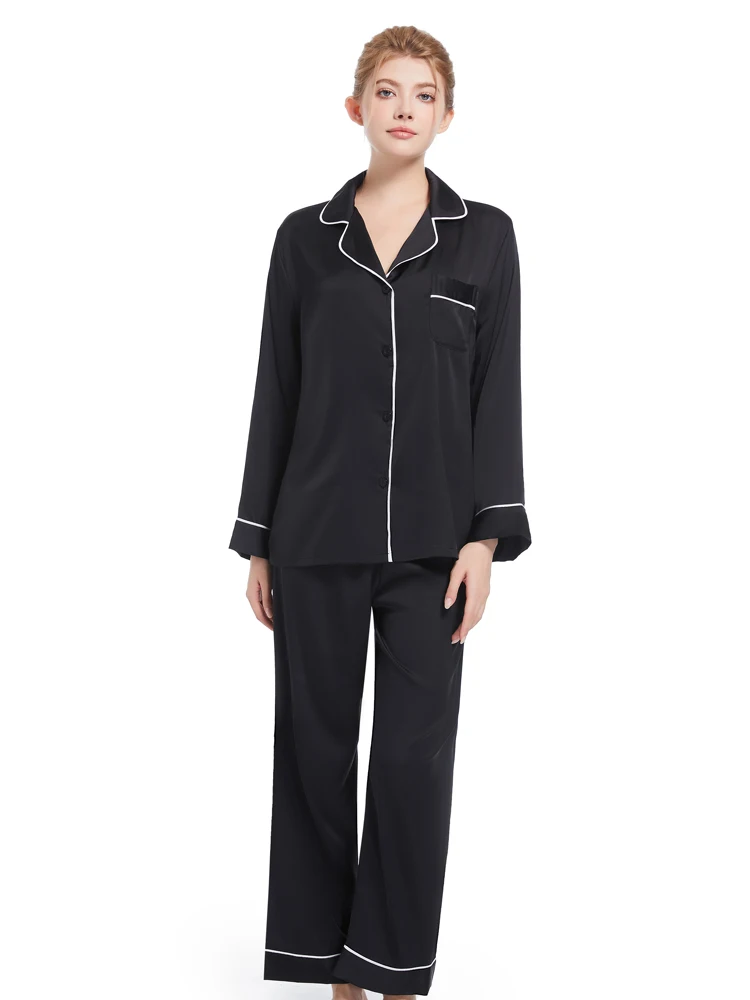 シルク寝間着女性用薄型高級長袖アイスシルクホームウェア屋外でも着用可能カップル用ピュアカラースリープウェア