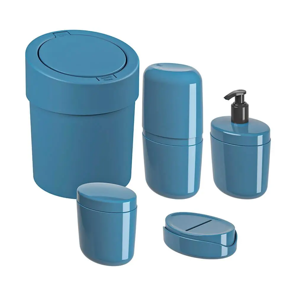 5 Pieces Flora Ocean - Coza 99398/2533 Bathroom Kit With Recycle Bin