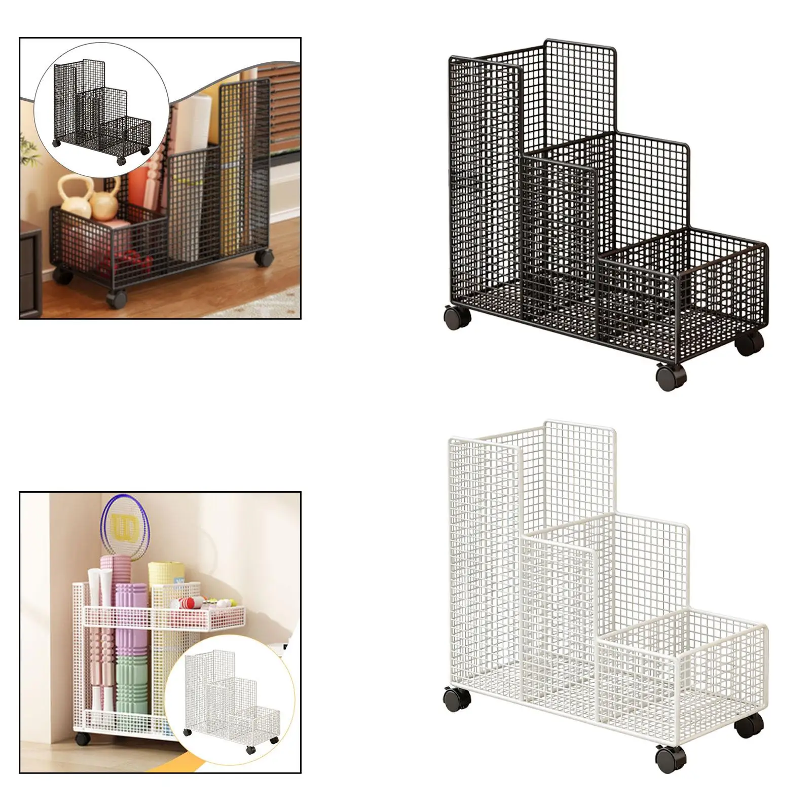 Image 4: Chariot de rangement utilitaire pour blocs de yoga, rouleaux en mousse, haltères, bandes de résistance – Construction en fer, solution de rangement mobile