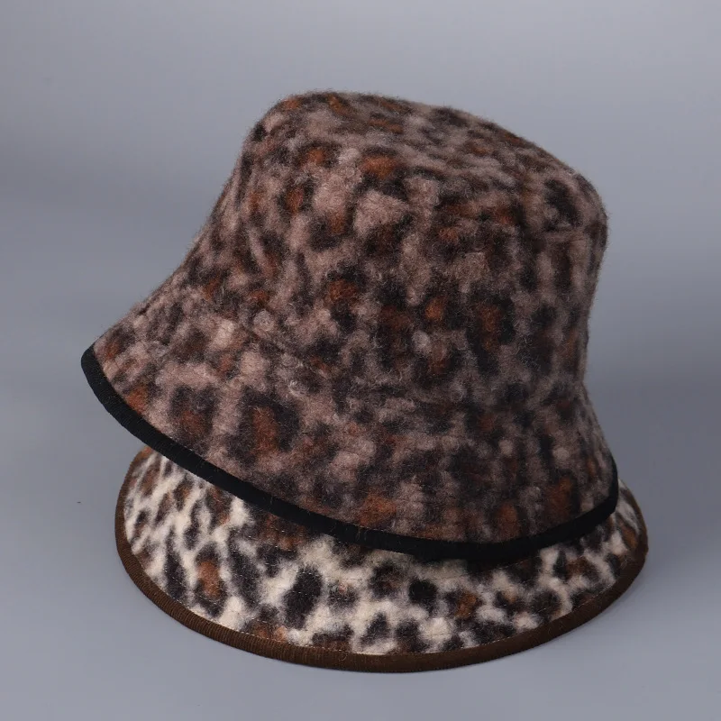 

Bucket Hat Leopard Women Autumn Winter Brim Double Sides Warm Accessory For Outdoors