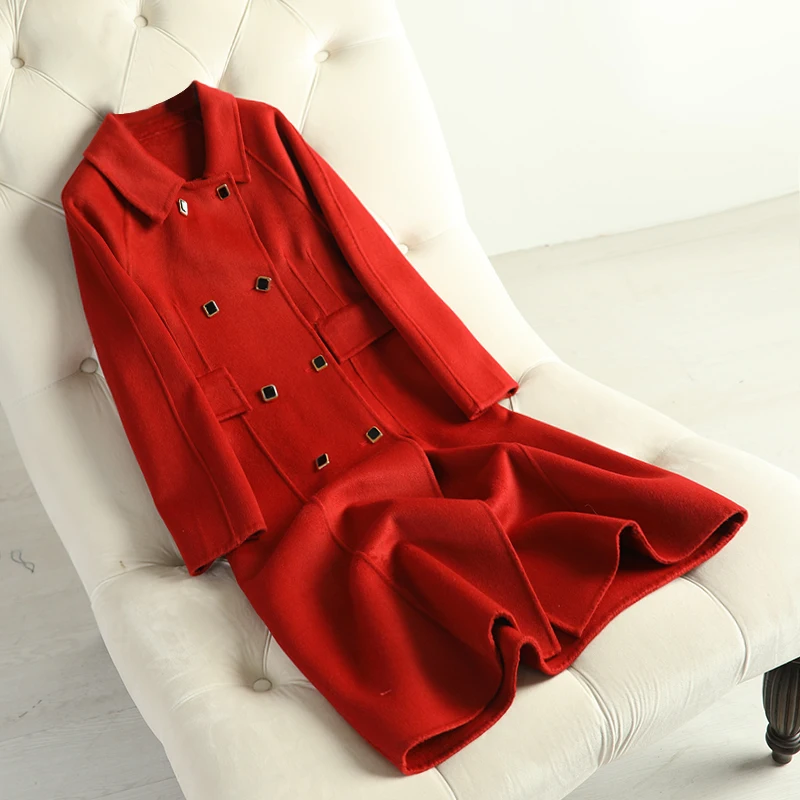 

Nice Winter Double-sided Wool Coat High Quality Cashmere Coats Women's Long Coats Double-breasted Female Jacket Outerwear R999