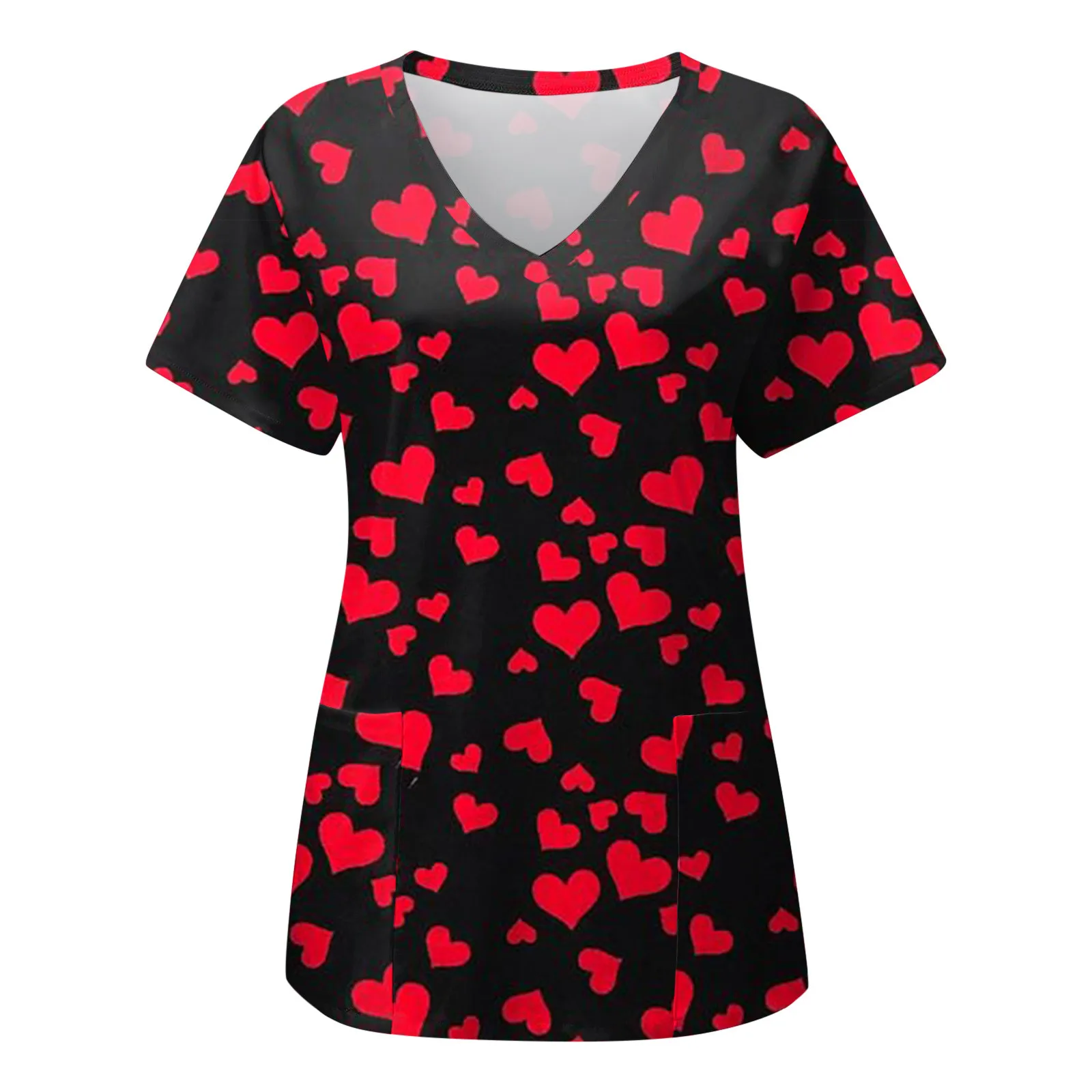 عيد الحب ممرضة موحدة المرأة طباعة قصيرة الأكمام جيب القمم عمال عمال الصحة التمريض زي العمل الرعاية الصحية