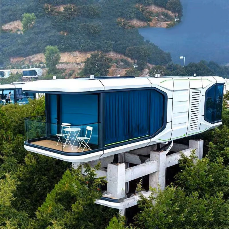 Cabina con sistemas desmontables de cosecha de agua de lluvia y patillas de cápsulas con estructura de acero de bajo consumo (precio de depósito