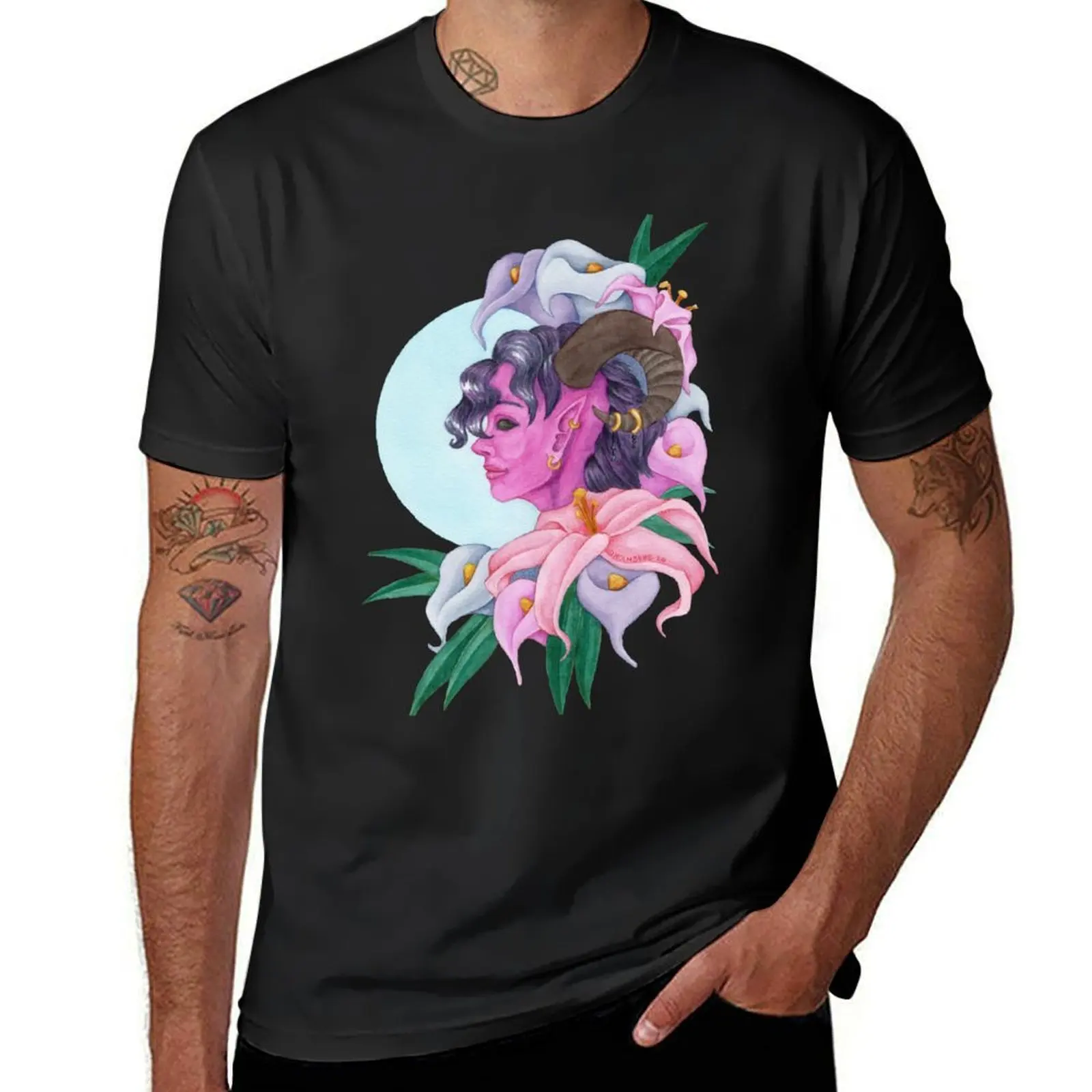 

Tiefling and lillies T-Shirt hippie clothes anime clothes graphics big and tall t shirts for men