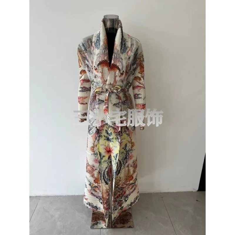 2024 Summer New Muslim Abaya Women\'s Fashion Luxury Printed Long Sleeve Fold Collar Extended Coat Elegant Robe Women