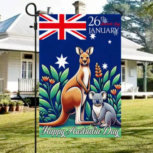 Happy Australia Day 26th January Kangaroo and Koala Garden Flag - House Flag