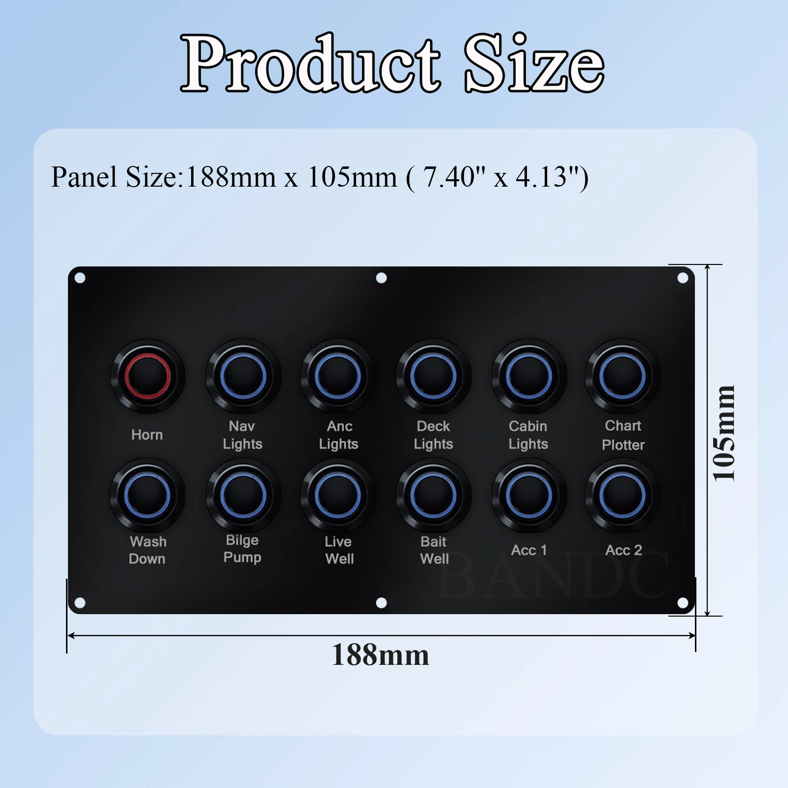 Laser Engraved Waterproof Marine Switch Panel 12V/24V DC 12-Button with LED Indicator for Boat Cruiser Camper Yacht Jeep Vehicle