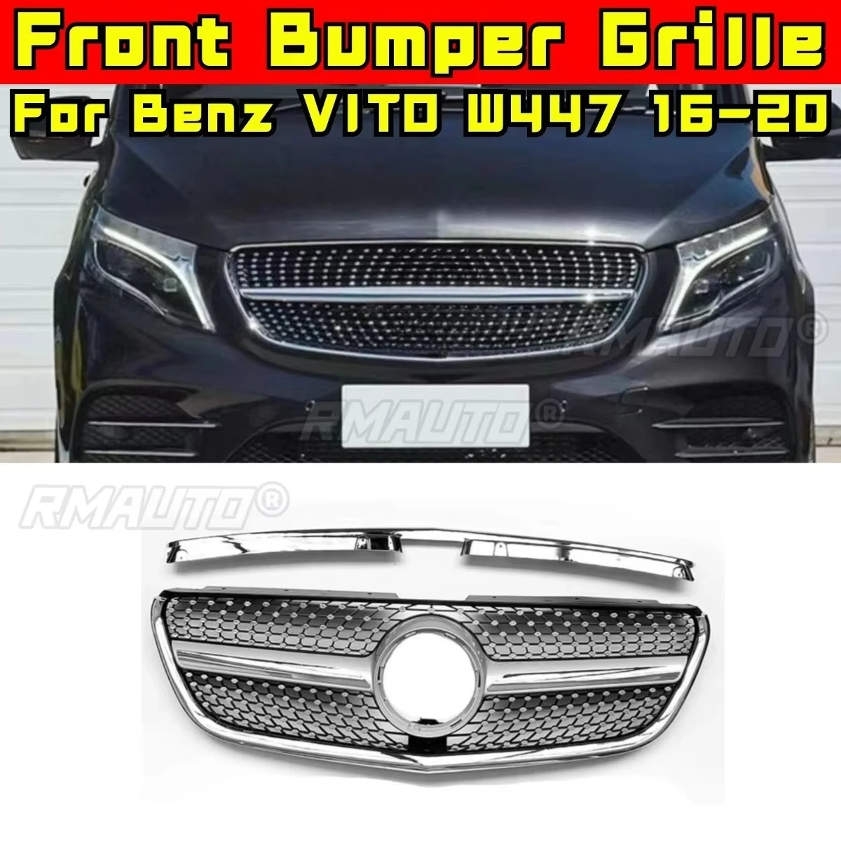 

Car Bumper Grill Decorative Strips Racing Grille Body Kit Front Bumper Grill For Mercedes Benz VITO W447 2016-2020 Exterior Part