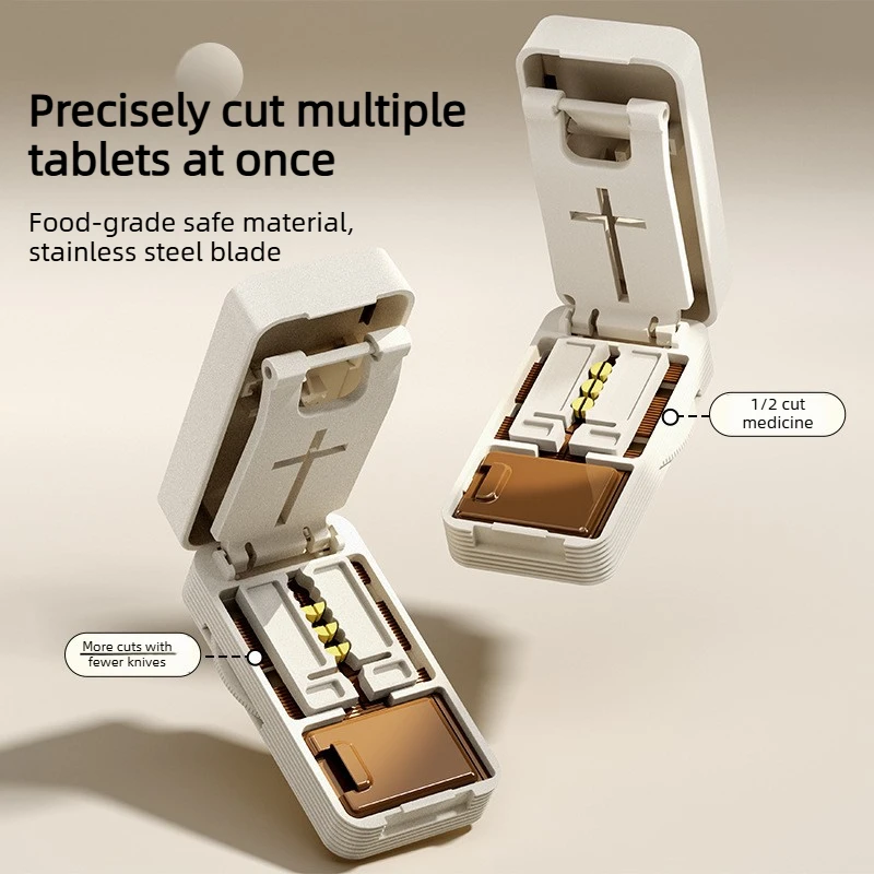 Pill Cutter Portable Precise Cutting Into Half / Quarter with Sealed Storage Organizer Medicine Tablet Splitting Splitte