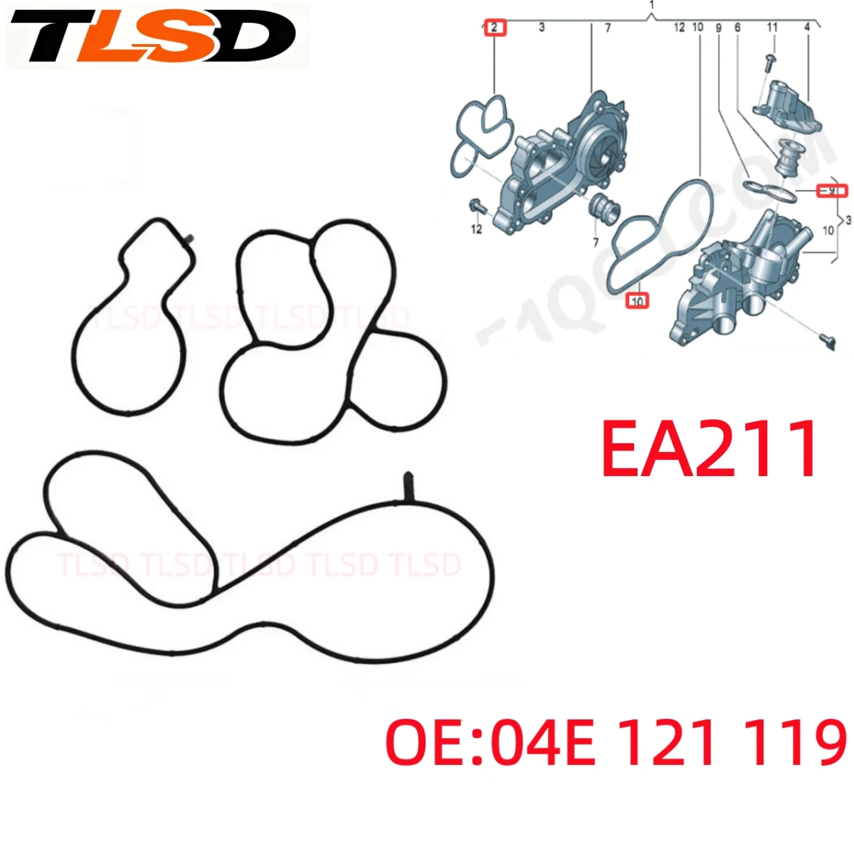 Ea211 Water Pump Seal Ring 04E121119G 04E121119H 04E121119Am 04E121119E 04E121119F Suitable for Jetta Golf Tiguan Passat Cc Touran Polo Jetta A1 A3 Q2Lq3