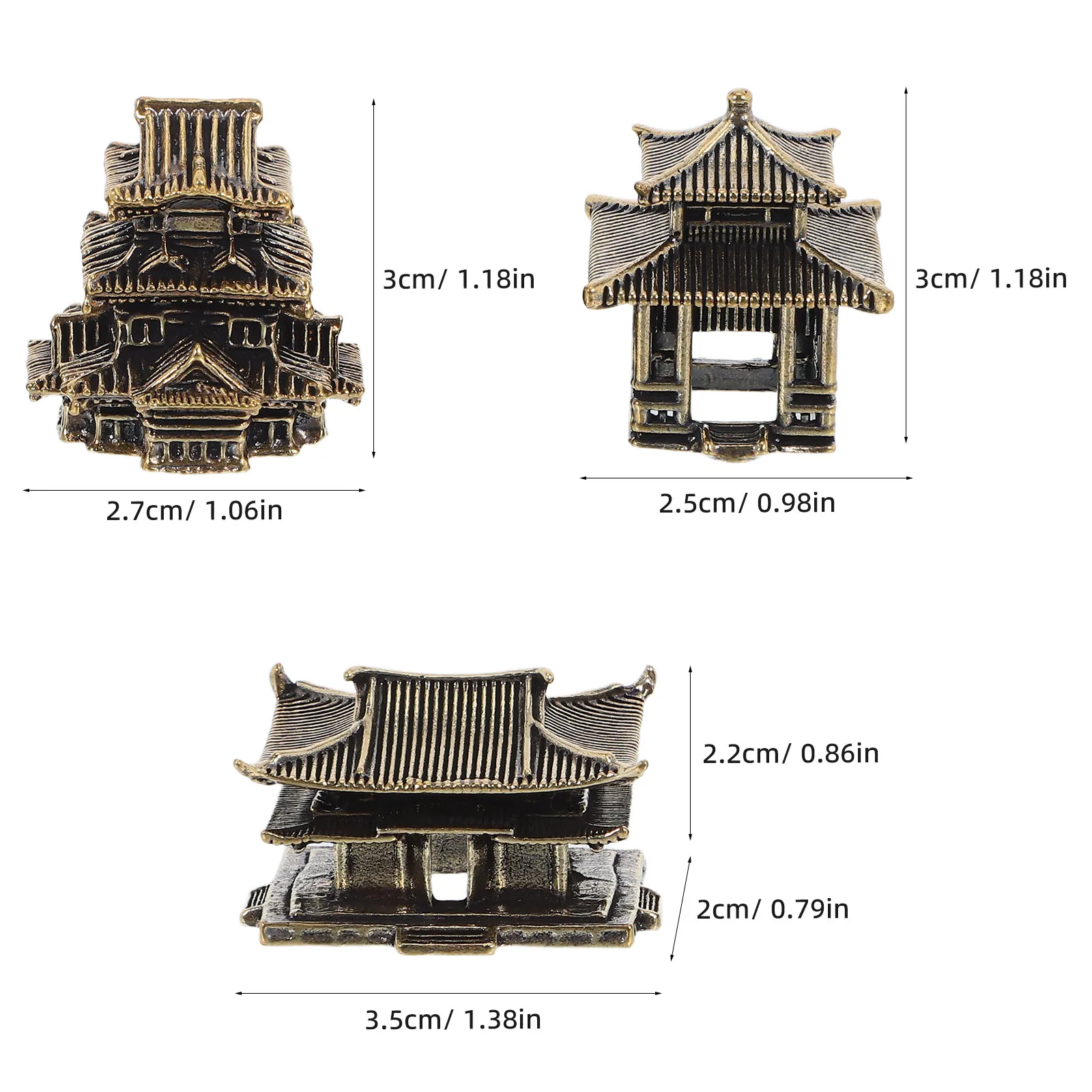 3Pcs Brass Pagoda Decor Vintage Miniature Zen Garden Aquarium Landscaping Japanese Style Lantern Indoor Outdoor Ornament